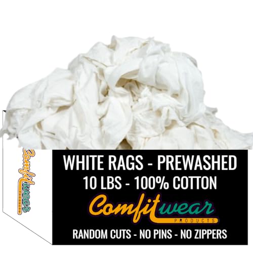 COMFITWEAR Premium Knit Cotton T-Shirt Cloth Wiping Rags Shop Cleaning T-Shirt Cloths Staining & Finishing Rag for Auto Grease Paint & Wood (10 LB, White)