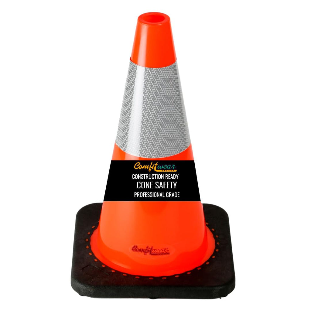 COMFITWEAR 18" Orange Traffic Cones 6" 3M Reflective Collars Construction Safety Playgrounds Street Safety (1, 18" - 6" Reflector)