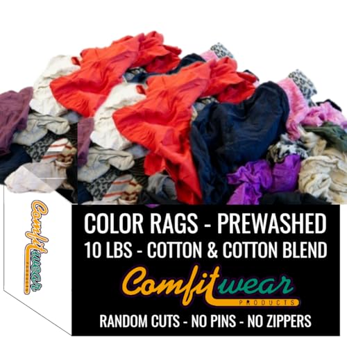 COMFITWEAR Premium Knit Cotton T-Shirt Cloth Wiping Rags Shop Cleaning T-Shirt Cloths Staining & Finishing Rag for Auto Grease Paint & Wood (10 LB, ASST Color)
