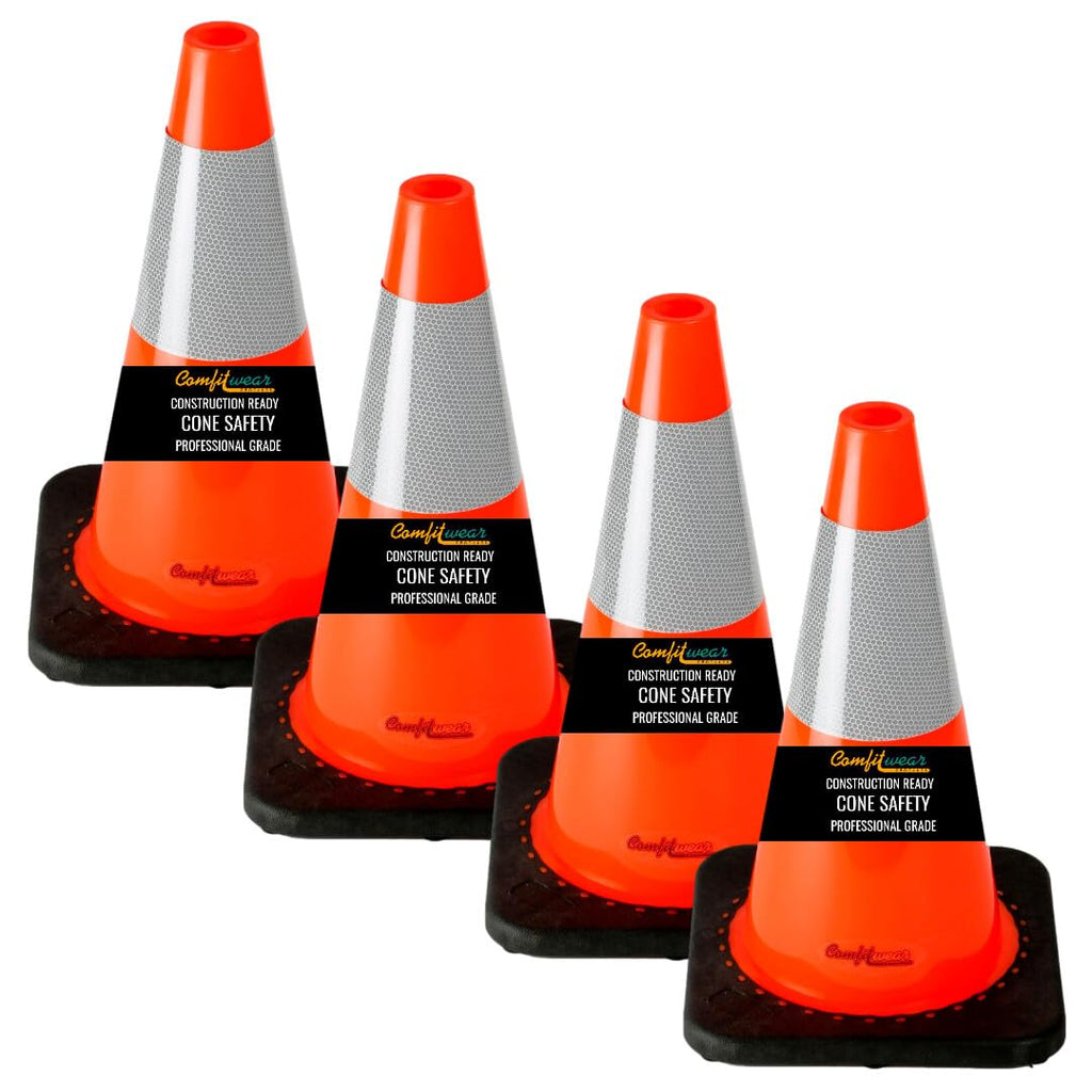 Comfitwear 18" Orange Traffic Cones 6" 3M Reflective Collars Construction Safety Playgrounds Street Safety (4, 18" - 6" Reflector)