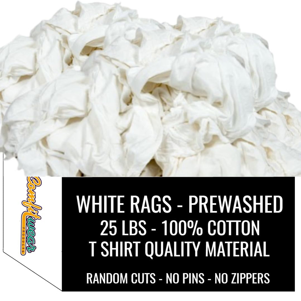 COMFITWEAR Premium Knit Cotton T-Shirt Cloth Wiping Rags Shop Cleaning T-Shirt Cloths Staining & Finishing Rag for Auto Grease Paint & Wood (25 LB, White)